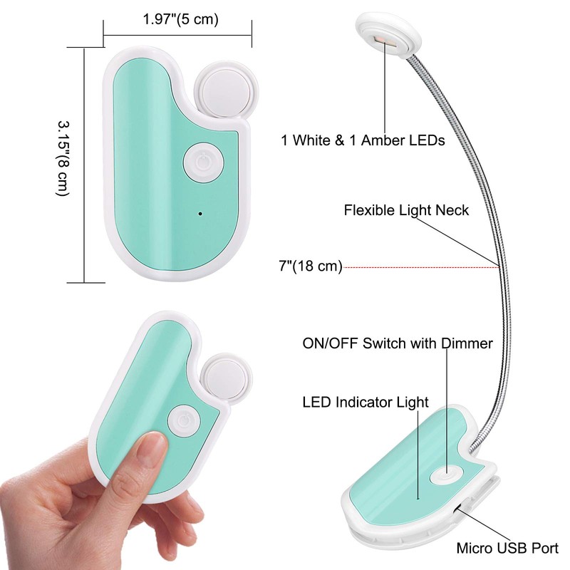 BIGMONAT Rechargeable Reading Light for Kids,Small Amber Book Light,Multi Colors