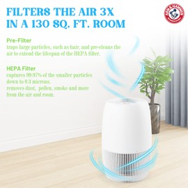 Arm & Hammer, AH301W HEPA Air Purifier for Home Office, Desktop Air Cleaner Removes 99.97% Allergies, Smoke, Dust, Pollen, Pet Dander, Odor, Germs, Mold, Pearl White