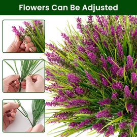 20 Bundles Artificial Plants Outdoor, UV Resistant Fake Flowers， Realistic Faux Lavender Shrubs for Porch Garden Window Box Home Decoration (Rosy)