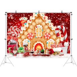 Ticuenicoa 7x5ft Christmas Gingerbread House Backdrop for Photography Winter Merry Xmas Snow Scene Lollipop Candyland Background Santa Baby Shower Birthday Party Decorations Photo Studio Props