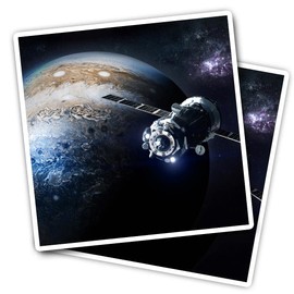 Vinyl Square Stickers (Set of 2) 10cm - Spaceship Jupiter Planet Science Fiction for Laptops, Tablets, Luggage, Scrap Booking, Fridges #52102