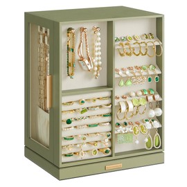 SONGMICS Jewelry Box 360° Rotating, Jewelry Storage Case with 5 Drawers, Jewelry Organizer, Glass Window, Spacious, Vertical Jewelry Storage, Open Design, Great Gift, Laurel Green UJBC170C02