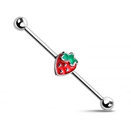 Pierced Owl 14GA 316L Stainless Steel Enamel Strawberry Industrial Barbell
