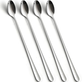 Kucensi Long Handle Iced Tea Spoons, 8.78-Inch Long Tea Spoons, Coffee Spoon, Ice Cream Spoon, Satainless Steel Stirring Spoons for Milk Tea Mixing Cocktail, Silver Spoons Set of 4