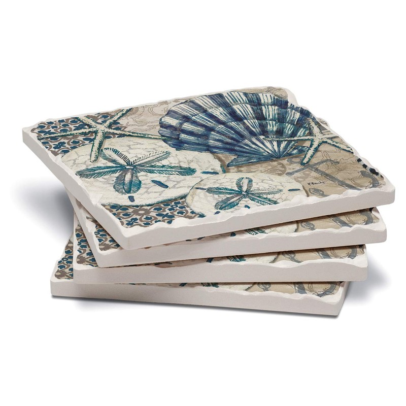 Thirstystone Tide Pool Shells 4-Pack Tumbled Tile Stone Coasters with