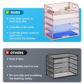Marbrasse Paper Organizer Letter Tray, 5 Tier Mesh File Organizer with Handle, Paper Sorter Desk Organizer for Home Office Supplies - Pink