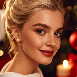 Christmas Cat Cartilage Tiny Small Stud Earrings for Women - Titanium Stainless Steel Cute Crystal CZ Kitten Animal Pet Red Santa Claus Tragus Screw Back Studs Earring Dainty Jewelry for Daughter 20G