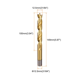QUARKZMAN Pack of 3 Brad Point Drill Bits 12.5 mm (31/64 Inch) Diameter Straight Round Shank Metric Brad Point Spiral Twist Drill Bit for Carpenters Woodworking Plastic Rubber Golden