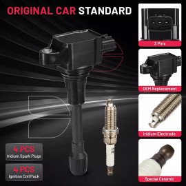 NEW 4pcs For 07-13 Nissan Altima 2.5L L4 Ignition Coils + Iridium Spark Plugs UF549