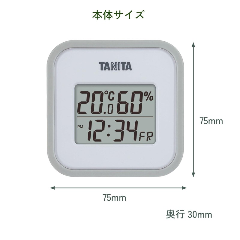 Tanita TT-558 GY Digital Thermometer/Hygrometer Clock, Calendar, Temperature, Humidity, Wall