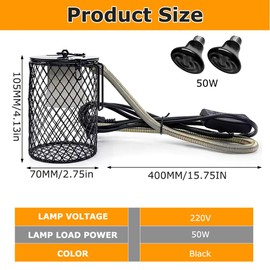 KBIBCK Reptilien Wärmelampe mit Schutzkorb, 2 Stück E27 Keramik Wärmelampe mit Lampensockel Halter, Wärmelampes Schildkröten, Einstellbare Temperatur für Reptilien,Schildkröte,Eidechsen,Schlange (50W)