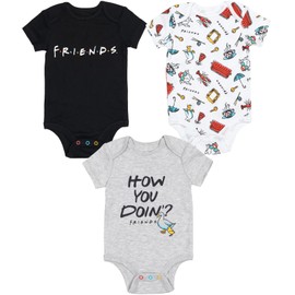 FRIENDS Baby Boys 3 Pack Short Sleeve Bodysuit Grey/Black/White 18 Months