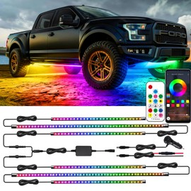 ‌Glowlendra RGB-IC Smart Underglow Lights Kit for Cars, 6Pcs Waterproof LED Strip Lights with APP Remote Control, 16 Million Colors Music Sync DIY Modes for SUVs Trucks