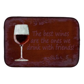 Caroline's Treasures SB3068DDM The best wines are the ones we drink with friends Dish Drying Mat Absorbent Dish Drying Mat Pad for Kitchen Counter Dish Drainer Mat for Countertop, 14 x 21", Multicolor