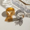 Wide Fashion Beaded Tassel Ring for Women Titanium Steel Gold-Toned