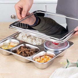 304 stainless steel 5-piece lid adult food plate / 304 스텐 5구 뚜껑식판 성인식판