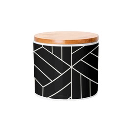 Fabulous Ceramic Jar with Lid Bamboo - Geometric Cube Pattern Black and White Monochrome Shape - 473 ml (16 oz) - Jar