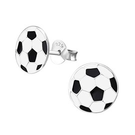 Black and White Football Sterling Silver Stud Earrings - Size: 9mm