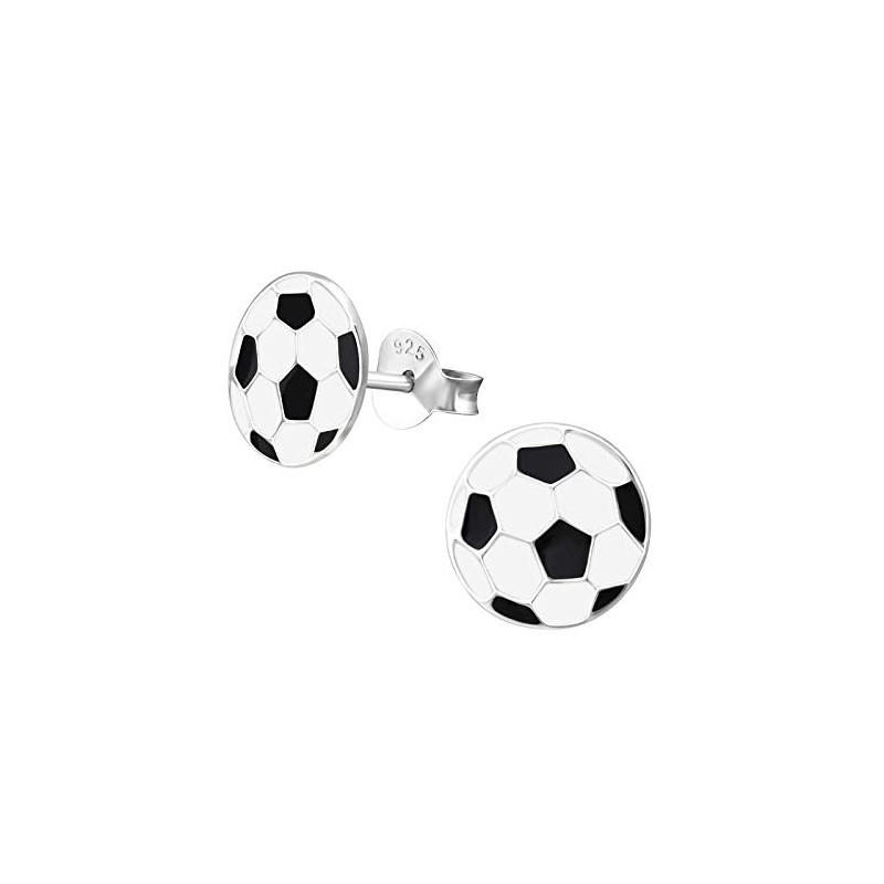 Black and White Football Sterling Silver Stud Earrings - Size:
