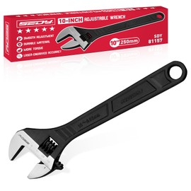 10-Inch Adjustable Wrench, Black Oxide Finish Wide Jaw Spanner with Inch/Metric Scale, Premium Drop Forged Steel for Automotive Plumbing and Household Repairs