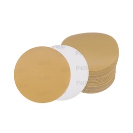 Kozelo 50pcs No Hole Sanding Discs- [ 5 Inch 400 Grit ] Round Hook and Loop Grip Sanding Pads Sheet Sandpaper for Automotive Metal Polishing Use| Gold, Aluminum Oxide
