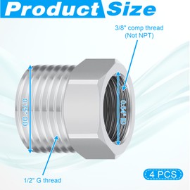 3/8 Female to 1/2 Male Adapter, 4PCS Brass Pipe Fitting Bushing Reducer, Plated Compression Faucet Connector, Water Hose Supply Line Adapter for Kitchen Bathroom RV Plumbing