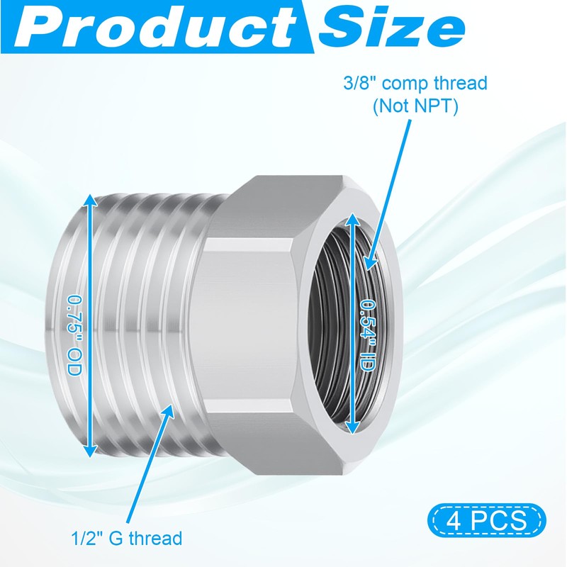 3/8 Female to 1/2 Male Adapter, 4PCS Brass Pipe Fitting