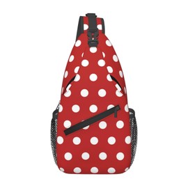 LOSTORCHI Polka Dots Crossbody Sling Bags for Women Men Abstract White Small Circle Dot on Red Background Travel Sling Backpack Casual Shoulder Bag Dice Design Dot Pattern Gym Sports Hiking Daypack