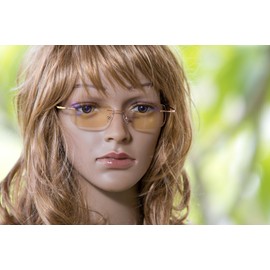 FLORIDA GLASSES Computer Reading Glasses Anti-Glare Eye Strain Blue Light UV Blocking Protection and Lightweight Rimless Frame Tinted Lens (1.25 Strength, Gold)