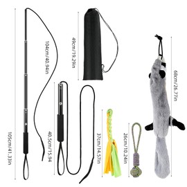 Flirt Pole for Dogs, Extendable Dog Flirt Pole with Detachable Interactive Toys Dog Teaser Wand with Lure Chewing Toy for Outdoor Exercise & Training Interactive Toys for Large Medium Small Dogs