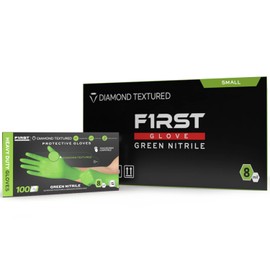 First Glove Heavy Duty Diamond Textured 8 Mil Thick Green Nitrile Gloves - Industrial Nitrile Gloves - Latex-Free 100 ct Large