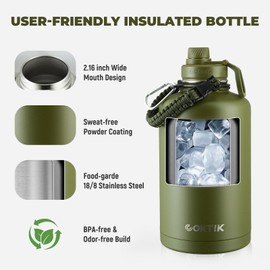 COKTIK 84oz Water Bottle with Straw - Triple Insulated Flask, 48hr Cold Retention Large Water Bottle, Leakproof Water Jug for Gym, Hiking, Camping, Outdoor Sports (2 pack, Army Green)