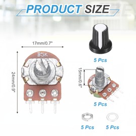 sourcing map 5Pcs WH-148 Potentiometer 3Pins B5K Ohm Linear Taper Rotary Potentiometer XH2.54 Variable Resistor Potentiometers with 5 Plastic Knobs for Audio Equipment, DIY Electronics