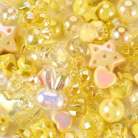 Boutigem 60pcs Yellow Acrylic Beads Set Rabbit Star Heart Candy Loose Plastic Beads for Bracelets Necklace Jewelry Making DIY Crafts