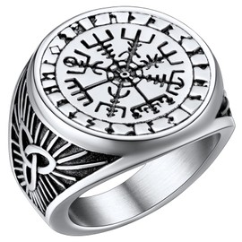 FaithHeart Nordic Viking Rings for Man Norse Compass Jewellery Stainless Steel Runes Vegvisir Amulet Ring Good Luck Finger Band Size Z+1