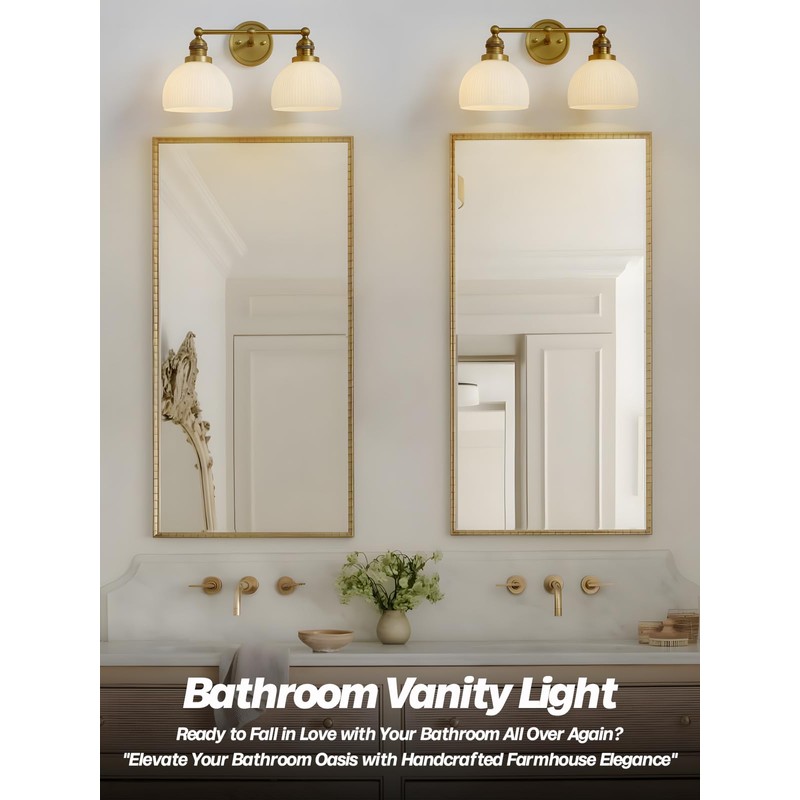 Teqinchy 2-Light Gold Wall Sconces,Vintage Bathroom Wall Sconce Light with