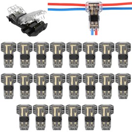 20 PCS Wire Connectors, Low Voltage T Tap Connectors, 2 Pin 3 Way Quick Splice Wire Connectors, Wiring Branch Connector, Without Stripping, for 18-22 AWG, LED Strip, Audio, Vehicles