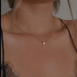 Atentuyi Wedding Dainty Chain Delicate Necklace Gold Simple Chain Minimalist Necklace Sparkly Crystal Solitaire Necklace Teardrop Cz Pendant Necklace Thin Choker Jewelry for Women and Girls