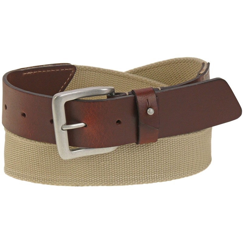 HC Men's Premium Leather Belt with Fabric Insert, dark brown