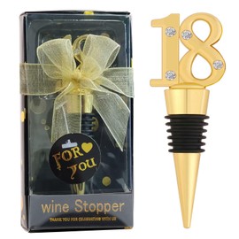 24 Pack 18th Birthday Party Favors 18 Years Old Wine Stopper for 50th Wedding Anniversary Party Souvenrs, Black and Gold Theme Birthday Party Gifts Decorations for Guests (24, Black 18)