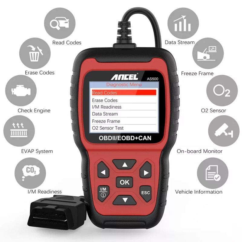 Ancel Automotive Code Reader OBD2 Car Scanner OBDII Engine Fault