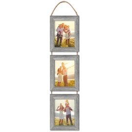 VMUZEDER 5x7 Wall Hanging Picture Frames Collage with 3 Opening Frames Grey