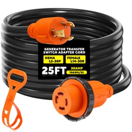 Saysurey NEMA L5-30P to L14-30R Generator Transfer Switch Adapter Cord, 30 Amp Locking L5-30P Male to L14-30R Female Locking Ring Generator to House Inlet Box Adapter, STW 10 AWG, ETL Listed (25ft)