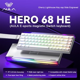 [New]Aula Hero 68 Wired Magnetic Switch Gaming Keyboard, 65% layout,RT 0.01, Extreme Response, RGB Backlit,Wired Connection, Web Driver, 8K Returns,E-Sport Gaming Accessories PC Accessories FallFreshness:_White Lighthouse Keycaps