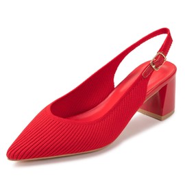 Frank Mully Women's Slingback Heels Pointed Toe Work Pumps Comfortable Chunky Pumps Closed Toe Stylish Dressy Shoes Knitted