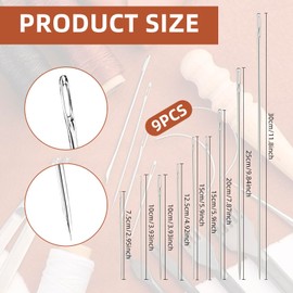 Professional Upholstery Needle, 9 Pcs Long Sewing Needles, Large Eye Hand Sewing Needles, Heavy Duty Hand Sewing Needles Long Straight Leather Sewing Needles for Upholstery, Leather, Carpet