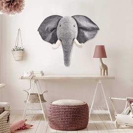 LAUPVXA - Decoración de pared con diseño de elefante y cabeza de animal de peluche, diseño de elefante, decoración de pared, seguro y suave para recámara o sala de juegos