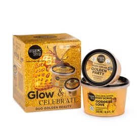 Organic Shop Glow & Celebrate Golden Beauty Set with Golden Shine Body Scrub Strawberry Sparkle & Shimmering Body Cream Strawberry Madness 250ml/100ml