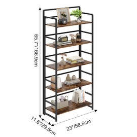 THKKY No Assembly Folding Bookshelf, 5 Tiers Collapsible Book Shelf for Home Office, Vintage Wood Foldable Bookcase Storage Organizer for Living Room Bedroom (Rustic Brown)