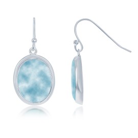 Beaux Bijoux Sterling Silver Larimar Earrings for Women | Beautiful Natural Dominican Larimar Jewelry | Oval Shaped Blue Larimar Stones | Unique Dangle Hypoallergenic Earrings